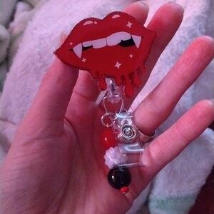 Custom vampire teeth Interchangeable id badge with Velcro on back